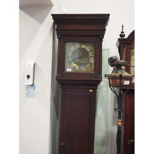 288 - An 18th century oak long case clock with thirty-hour single handle movement and 10