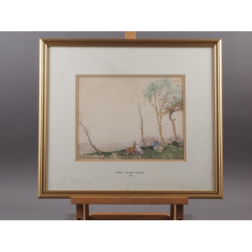 230 - Thomas William Pattison, 1923: watercolour sketch, goatherder and goats at sunset, 8 3/4