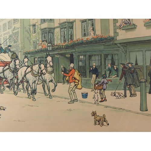 210 - After Cecil Aldin: a colour print, Mitre Hotel Oxford, in grained frame