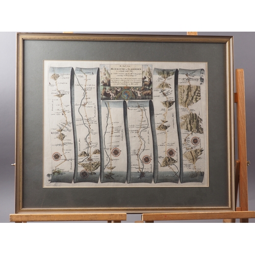 218 - John Ogibly: an 18th century roadmap, London to Weymouth, in Hogarth frame, and a similar map, Monmo... 