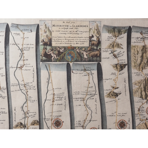 218 - John Ogibly: an 18th century roadmap, London to Weymouth, in Hogarth frame, and a similar map, Monmo... 