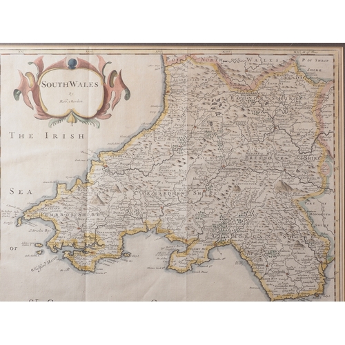 219 - Robert Morden: an 18th century map, South Wales, in gilt frame