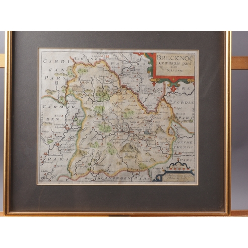 220 - Christopher Saxton: a 17th century hand-coloured map of Brecknock, in gilt frame