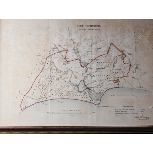 222 - C Walker: a 19th century hand-coloured map of Dorsetshire, a similar map after Dawson, Christchurch,... 