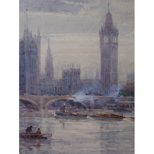 225 - A framed watercolour, Houses of Parliament, indistinctly signed and dated 1912, a watercolour sketch... 