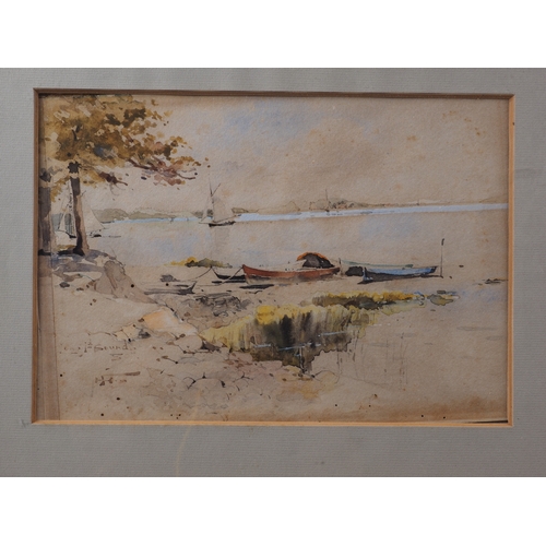 225 - A framed watercolour, Houses of Parliament, indistinctly signed and dated 1912, a watercolour sketch... 