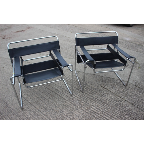 302 - After Marcel Bruer: a pair of chrome and leather Wassily armchairs