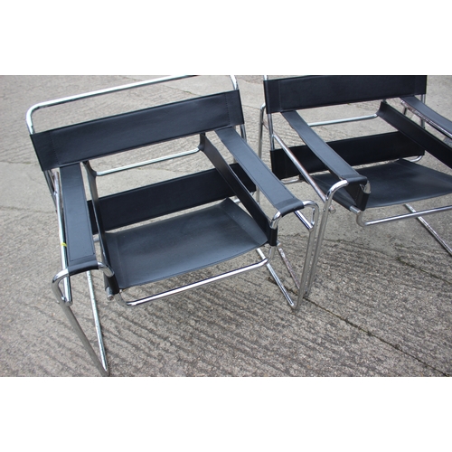 302 - After Marcel Bruer: a pair of chrome and leather Wassily armchairs