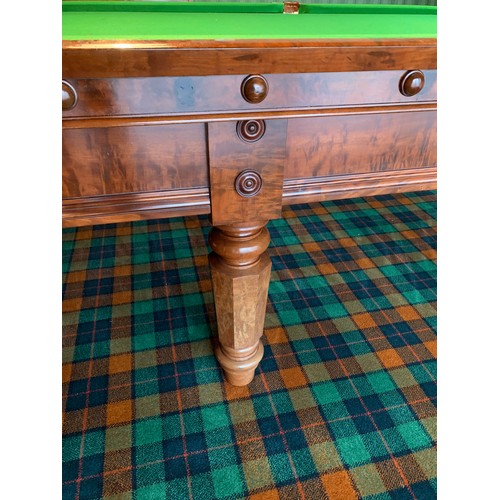 261 - A Cox and Yemen late Victorian mahogany billiard table, on faceted supports, complete with cues, res... 