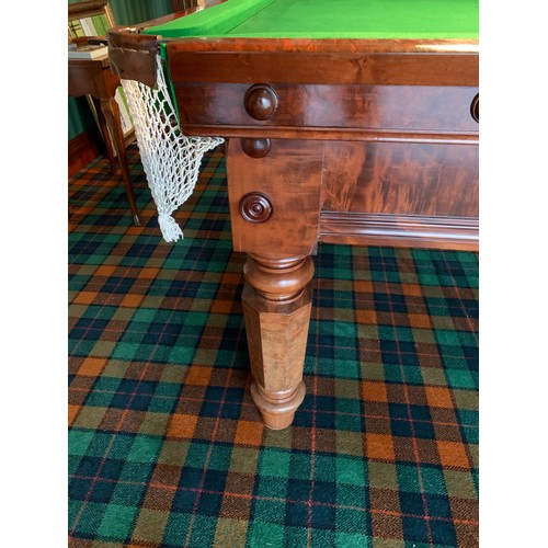 261 - A Cox and Yemen late Victorian mahogany billiard table, on faceted supports, complete with cues, res... 