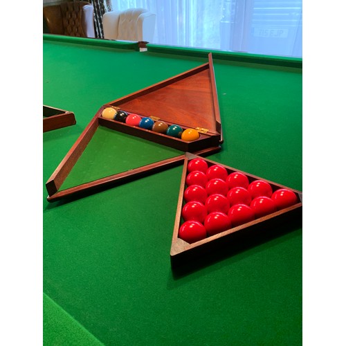 261 - A Cox and Yemen late Victorian mahogany billiard table, on faceted supports, complete with cues, res... 