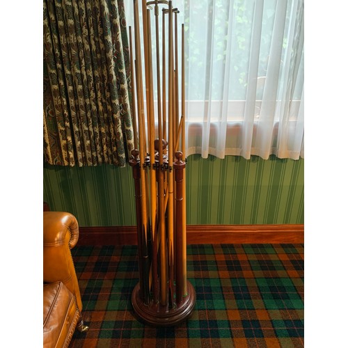 261 - A Cox and Yemen late Victorian mahogany billiard table, on faceted supports, complete with cues, res... 