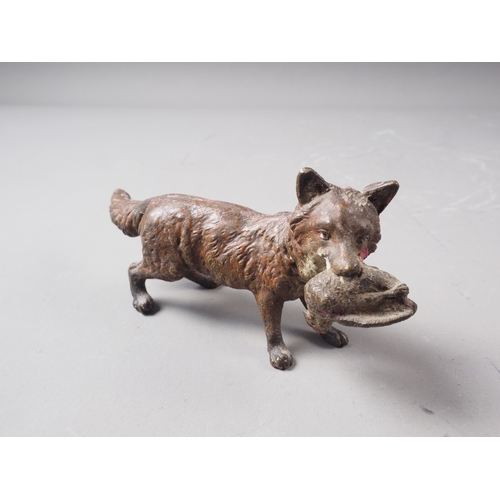 114 - A cold painted bronze of a fox holding a chicken, 5