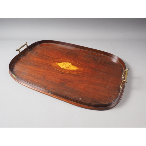 118 - An Edwardian mahogany and shell inlaid oval two-handled tea tray, 22