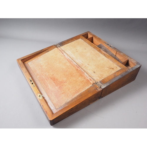 122 - A walnut and Tonbridge banded writing box with fitted interior, 15 1/4