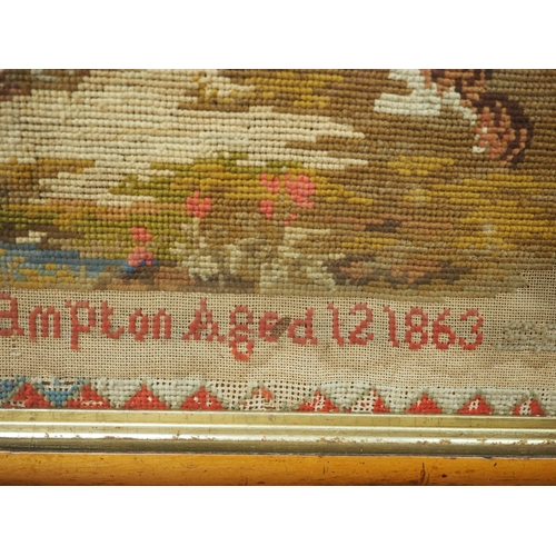 137 - A 19th century woolwork verse and figure sampler, by Lavinia Esther Hampton, Age 12, 1863, 28