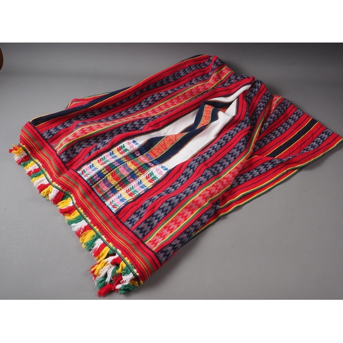 139 - A North African style blanket with zig-zag and striped design, embroidered 