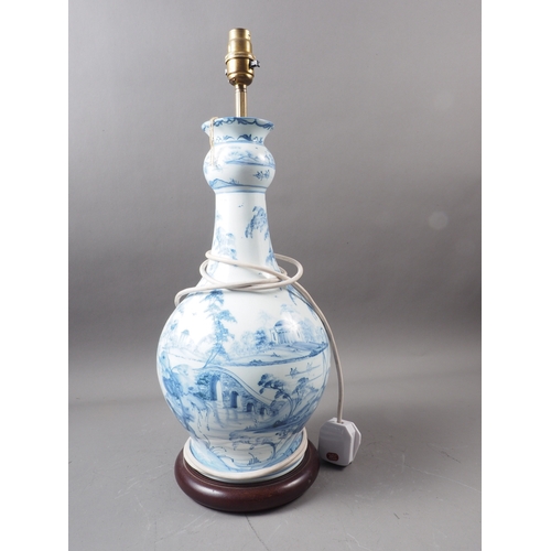 158 - An Oxford delftware bottle vase, now converted as a table lamp, 20