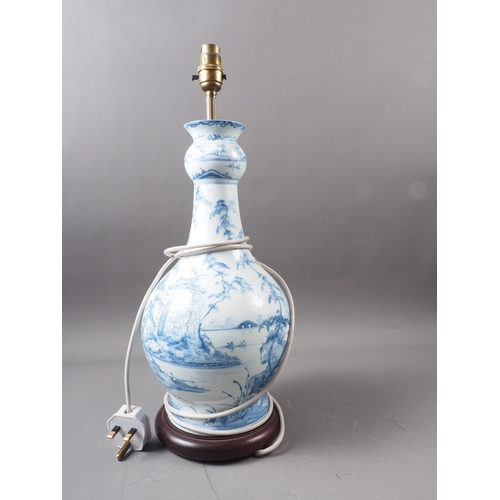 158 - An Oxford delftware bottle vase, now converted as a table lamp, 20