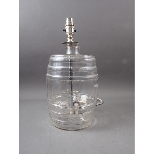 159 - A 19th century glass spirit barrel, now converted as a table lamp, 14