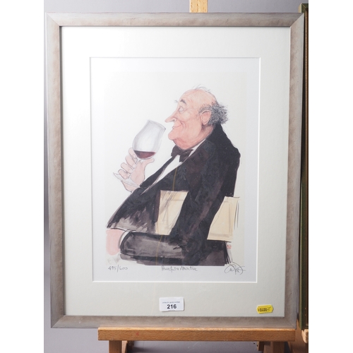 216 - Sue McCartney Snape: seven signed limited edition colour prints, caricatures, gentlemen with wine, i... 