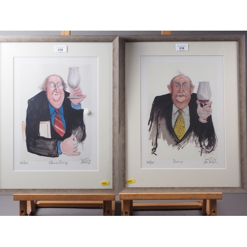 216 - Sue McCartney Snape: seven signed limited edition colour prints, caricatures, gentlemen with wine, i... 