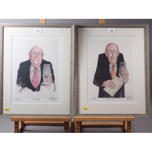 216 - Sue McCartney Snape: seven signed limited edition colour prints, caricatures, gentlemen with wine, i... 