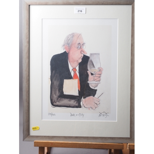 216 - Sue McCartney Snape: seven signed limited edition colour prints, caricatures, gentlemen with wine, i... 