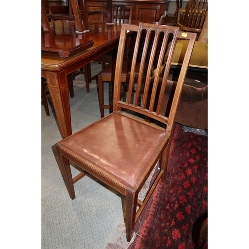 329 - A set of eight mahogany and line inlaid Sheraton Revival dining chairs with leather drop-in seats, o... 