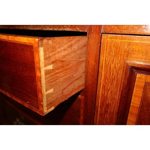 330 - An Edwardian Maple & Co Paris, mahogany and satinwood banded bowfront sideboard with glazed cupb... 