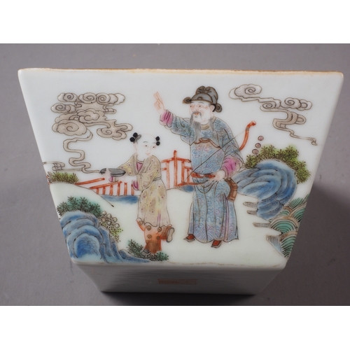 74 - A Chinese porcelain square tapered dish with figures in a landscape decoration, seal mark to base, 4... 