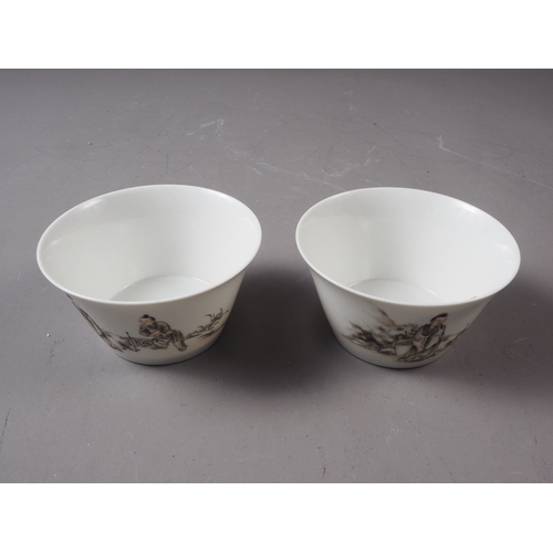 78 - A pair of Chinese porcelain bowls with figure and seal decoration, 3 3/8