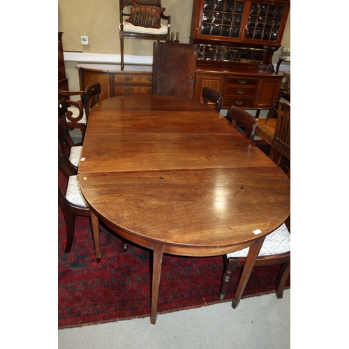 271 - An early 19th century 'D' end dining table with centre drop leaf section and extra leaf, on square t... 