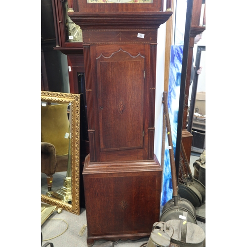 289 - A 19th century provincial oak and inlaid long case clock, 14