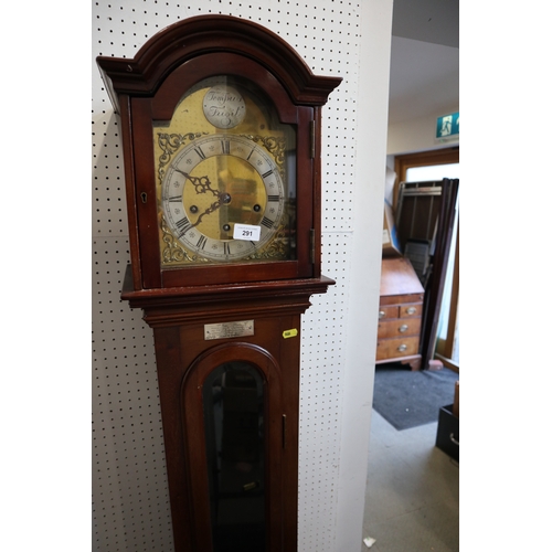 291 - A mahogany long case clock with brass dial and silvered chapter ring, dial 8