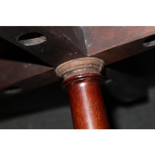 287 - An Edwardian mahogany, satinwood banded and inlaid wine table, on slender column and carved tripod s... 