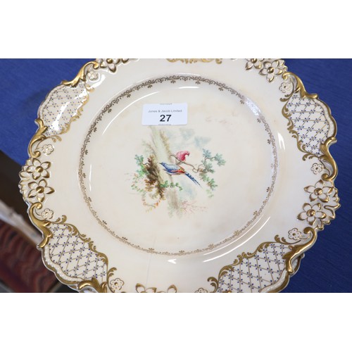 27 - A Davenport bone china bird and gilt decorated part dessert service