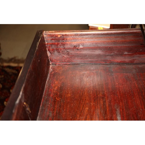 308 - A Chinese ebonised hardwood open bookcase, fitted two centre drawers, 34