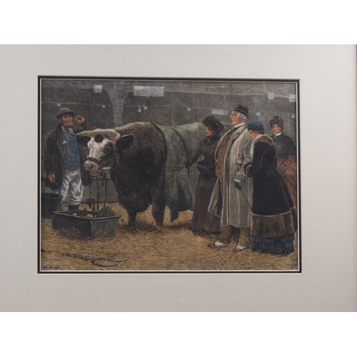 204 - Williamson: a colour print, cattle in a field, and a 19th century engraving, 