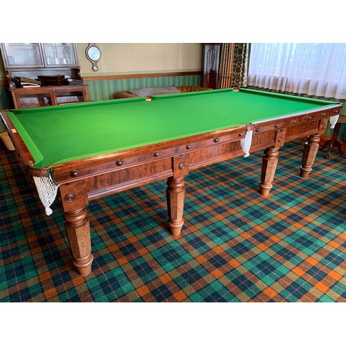 261 - A Cox and Yemen late Victorian mahogany billiard table, on faceted supports, complete with cues, res... 