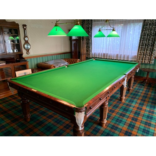 261 - A Cox and Yemen late Victorian mahogany billiard table, on faceted supports, complete with cues, res... 