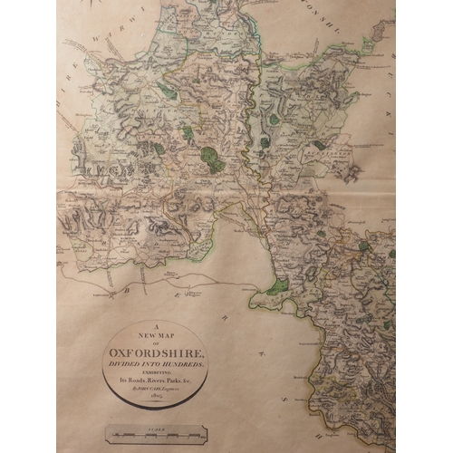 439 - Carey: an early 19th century hand-coloured map of Oxfordshire and an early Ordnance Survey map of Ox... 