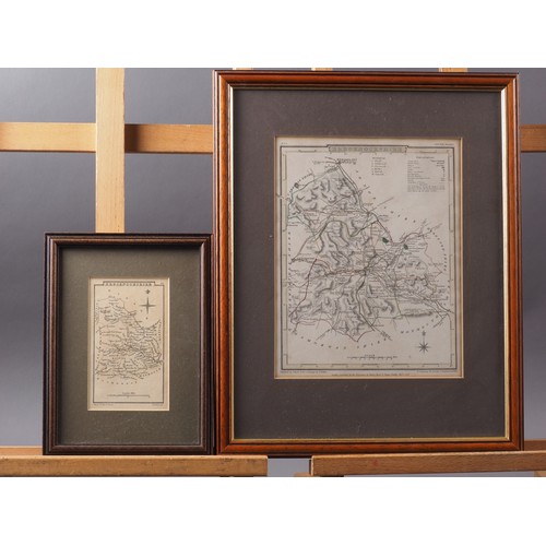 438 - Christopher Saxton: a 17th century hand-coloured map of Brecknock, in gilt frame, a 19th century han... 