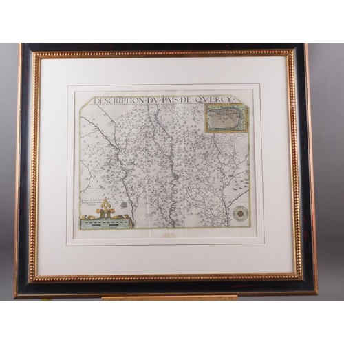 435 - A 17th century hand-coloured map of Jutland, in wooden strip frame, a 17th century hand-coloured map... 