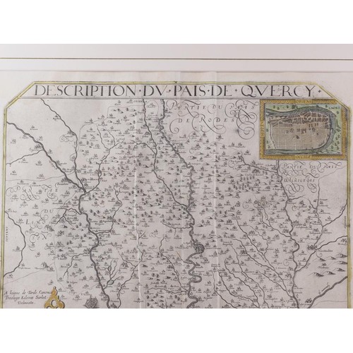 435 - A 17th century hand-coloured map of Jutland, in wooden strip frame, a 17th century hand-coloured map... 