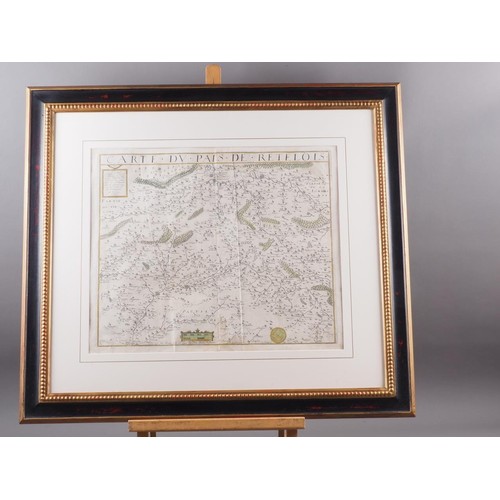 435 - A 17th century hand-coloured map of Jutland, in wooden strip frame, a 17th century hand-coloured map... 