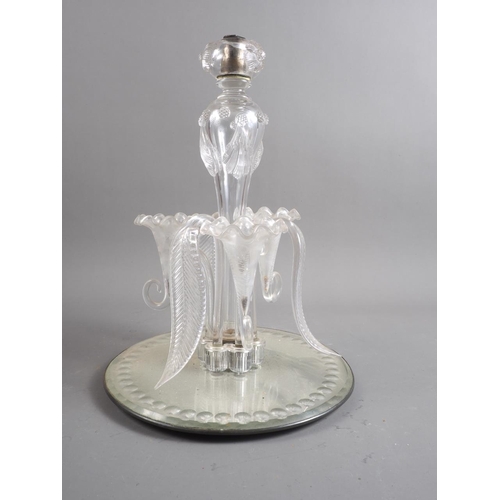 26 - An early 20th century lampwork table centre/epergne, on mirror base, 16