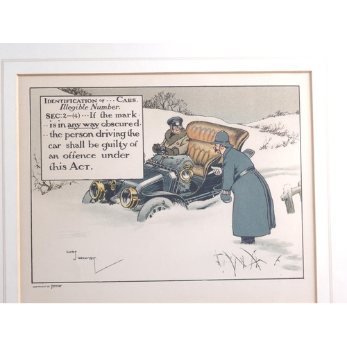 404 - A set of twelve Chas Crombie automotive cartoons, supplied by Perrier, in strip frames