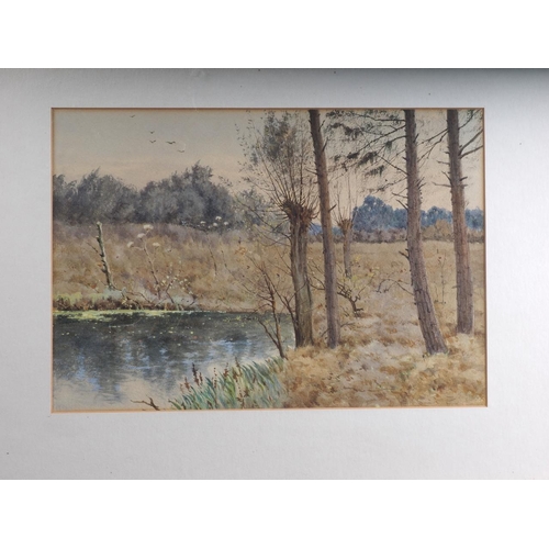 461 - A watercolour study, autumnal landscape with lake and trees, in gilt frame, and a print of Keswick H... 