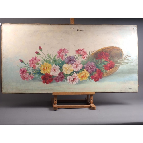 491 - Andrey: an oil on linen, spray of carnations, 19 1/2